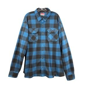 Wrangler Mens 2XL Blue Black Buffalo Plaid Fleece Button Up Shirt